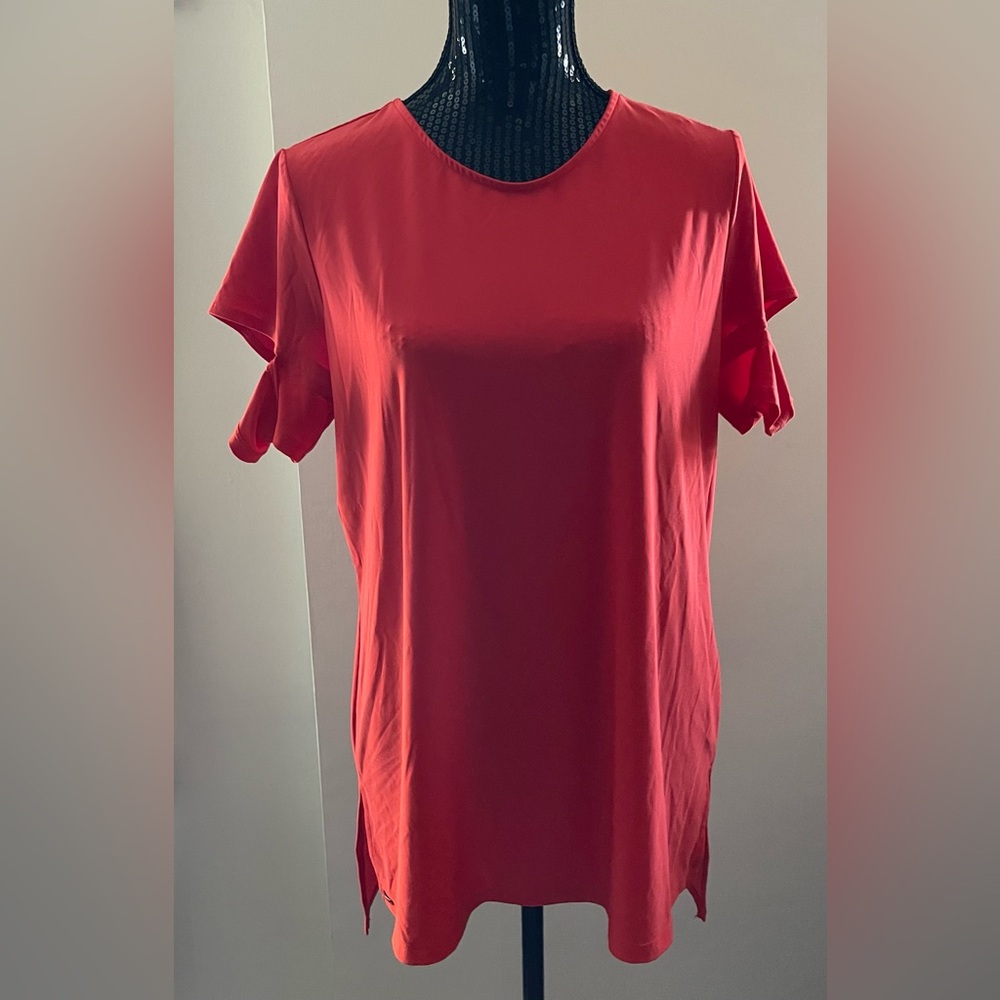 LISETTE L Orange Short Sleeve Stretchy Top